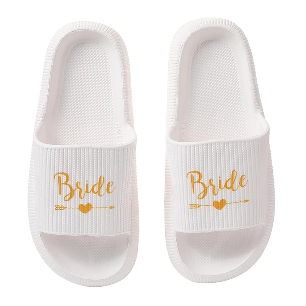 New White Gold Bride Platform Slide Sandals